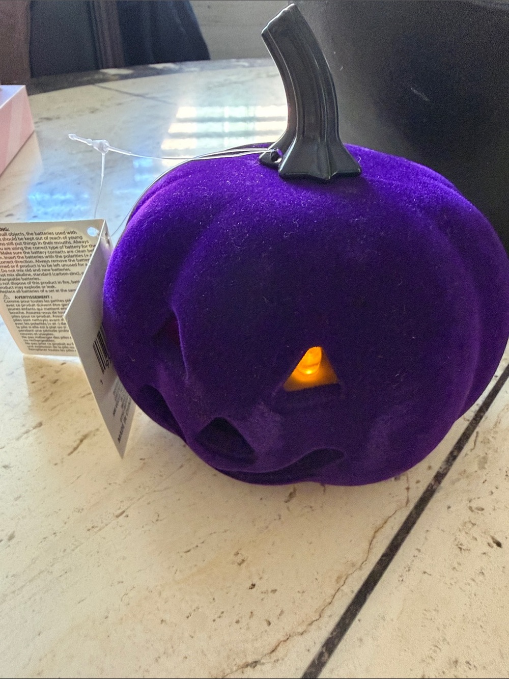 Purple Velvet Jack-O'-Lantern Home Accent Electric Tea Light on/off Open Bottom